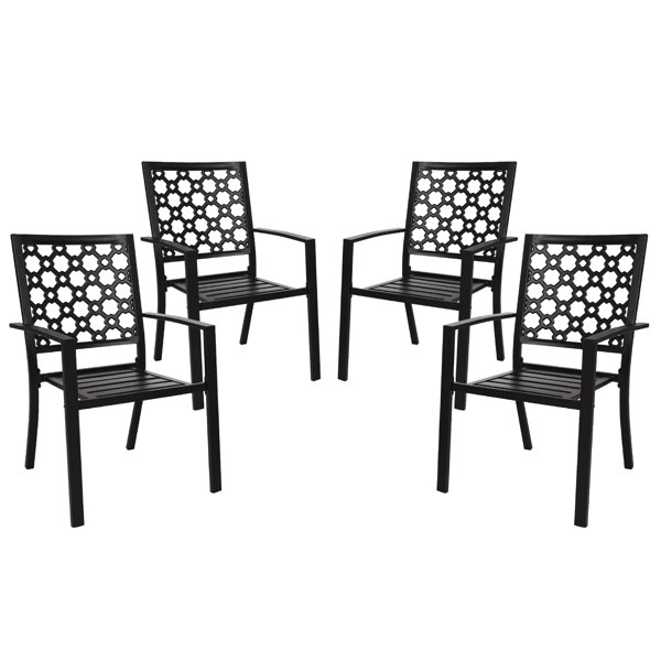 Canora Grey Patio Dining Chairs Set Of 4, Black Metal Stackable Outdoor